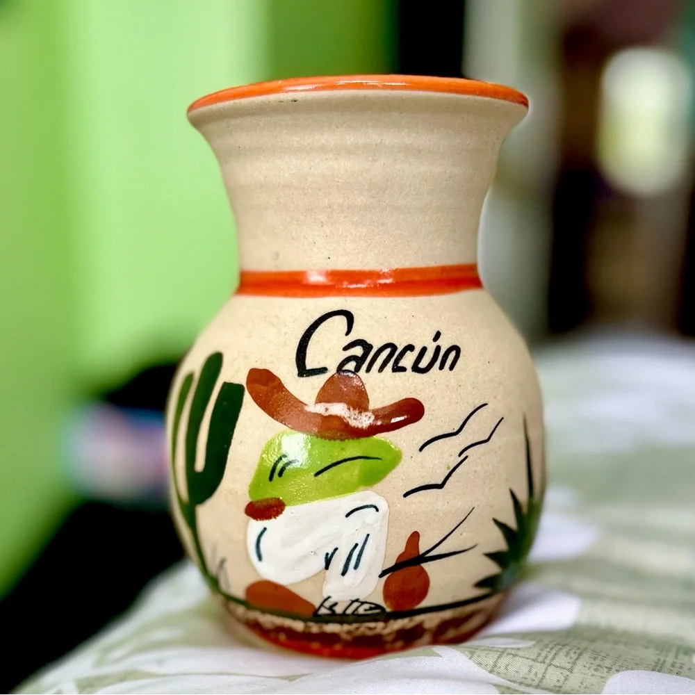 VTG Handmade + Painted Pottery Rustic Desert Planter Vase Art